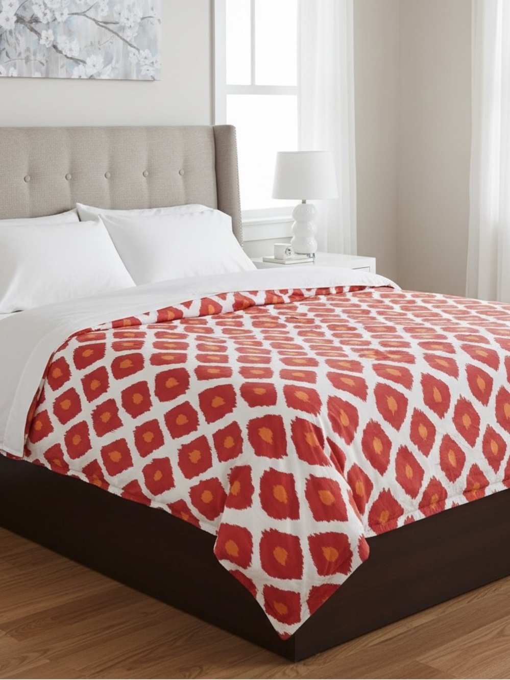 Pottery Barn Red and Orange Geometric 100% Organic Cotton Duvet Cover KING Size